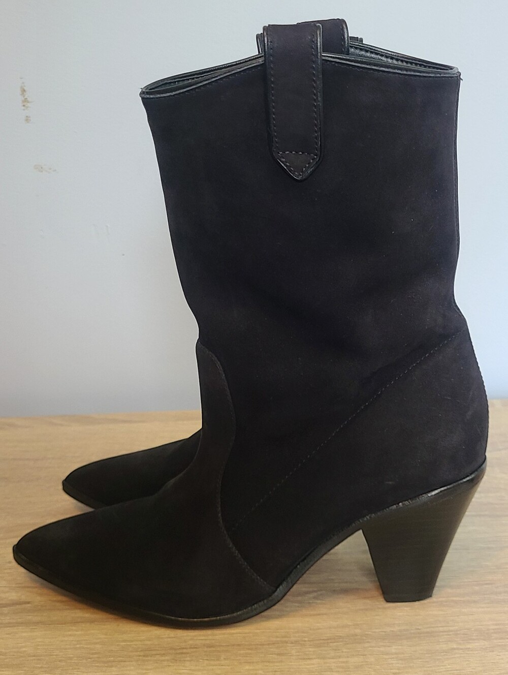 Schutz Black Western Witchy Suede Leather Bootie Size 7.5 Roomy Ankle